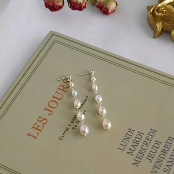Jewelry - Real Freshwater Pearl S925 Long Earrings